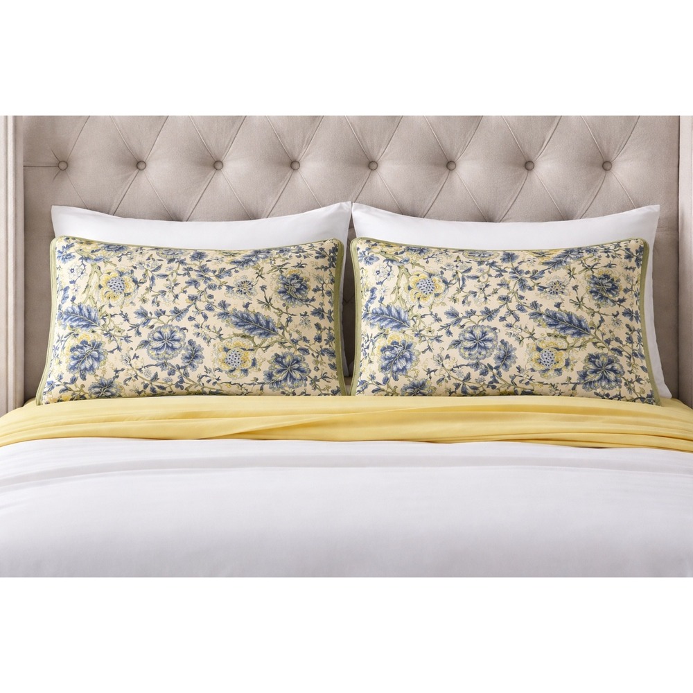 Waverly Floral Quilted King Pillow Shams Blue‎ Yellow French Country Botanical